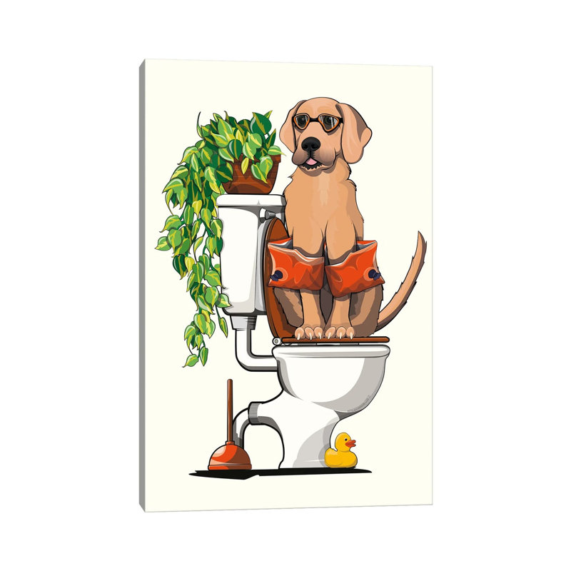 Labrador Dog Sitting On The Toilet by WyattDesign - No Frame Gallery-Wrapped Canvas Giclée on Canvas, 30.48cm H x 20.32cm W