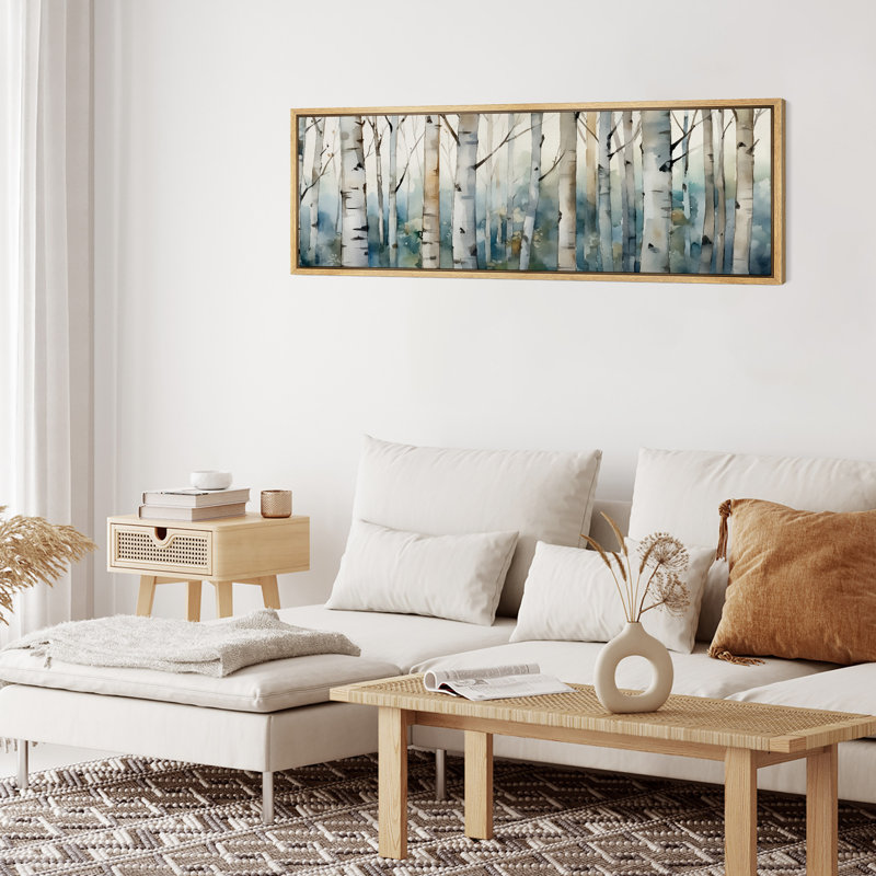 «Blue Birch Tree Forest», impression sur toile encadrée surdimensionnée, H 20 po x l 60 po, Naturel