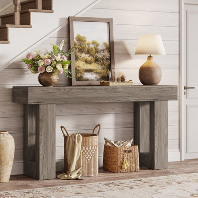 Console 63 po, console rectangulaire en bois naturel pour console d'entrée, couloir et salon (gris)