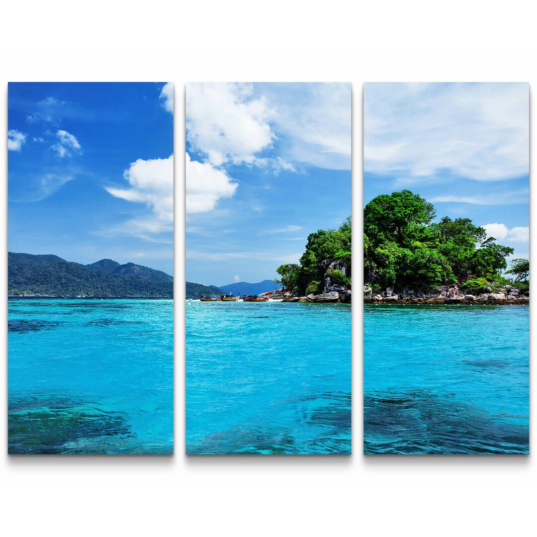 3-tlg. Leinwandbilder-Set Blaues Meer mit Insel – Thailand