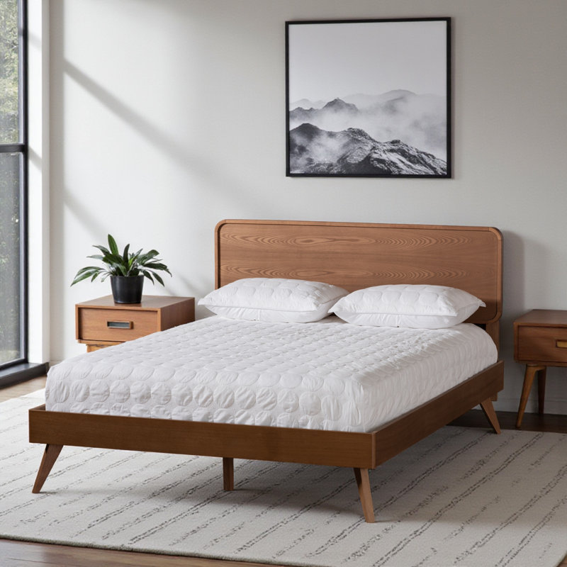 Lit plateforme moderne Chantol, style Mid-Century, brun noyer l 56,8 po x L 77 po x H 58,3 po, Double