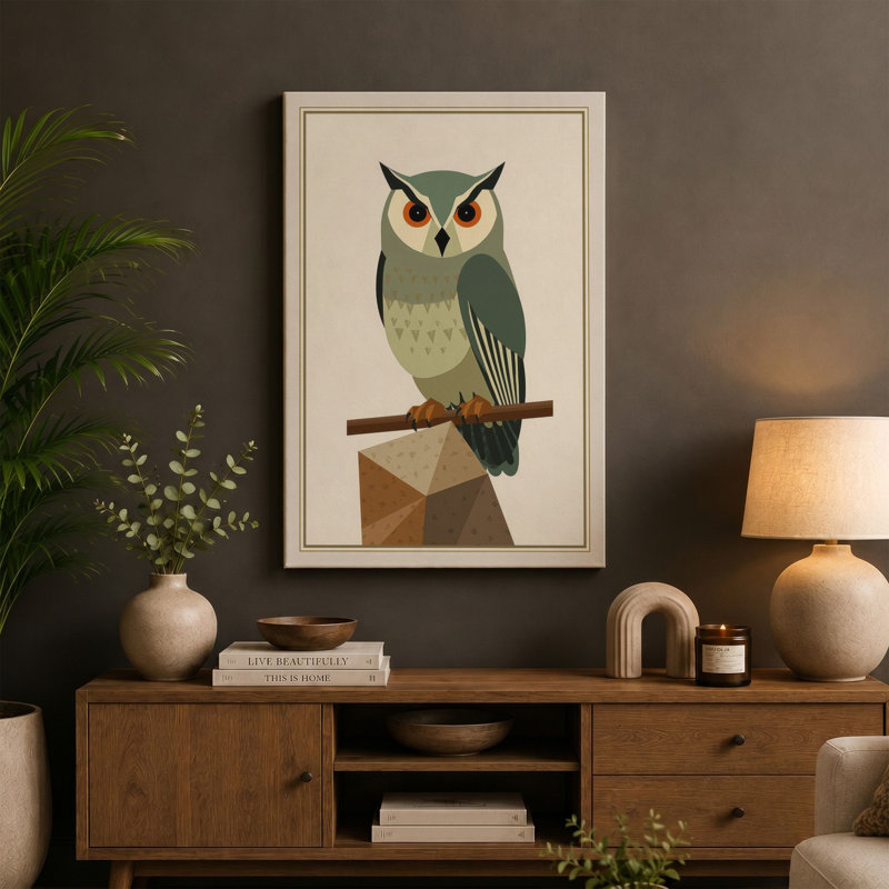 Geometric Owl Scandinavian - Wrapped Canvas, 18x12 - 45.7 x 30.5 cm, White Border