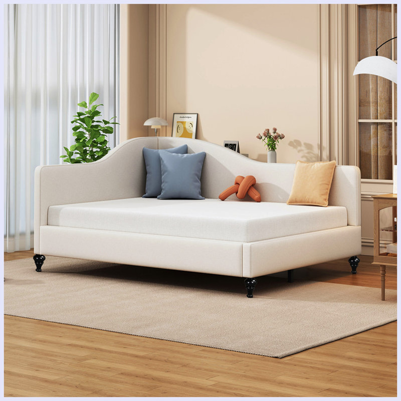Lit de jour d'angle rembourré, Beige, Complet/Double
