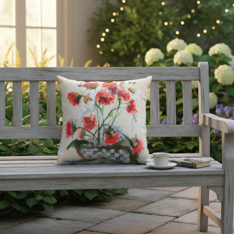 Coussin décoratif dans un vase à œillets 18 po x 18 po Carnations