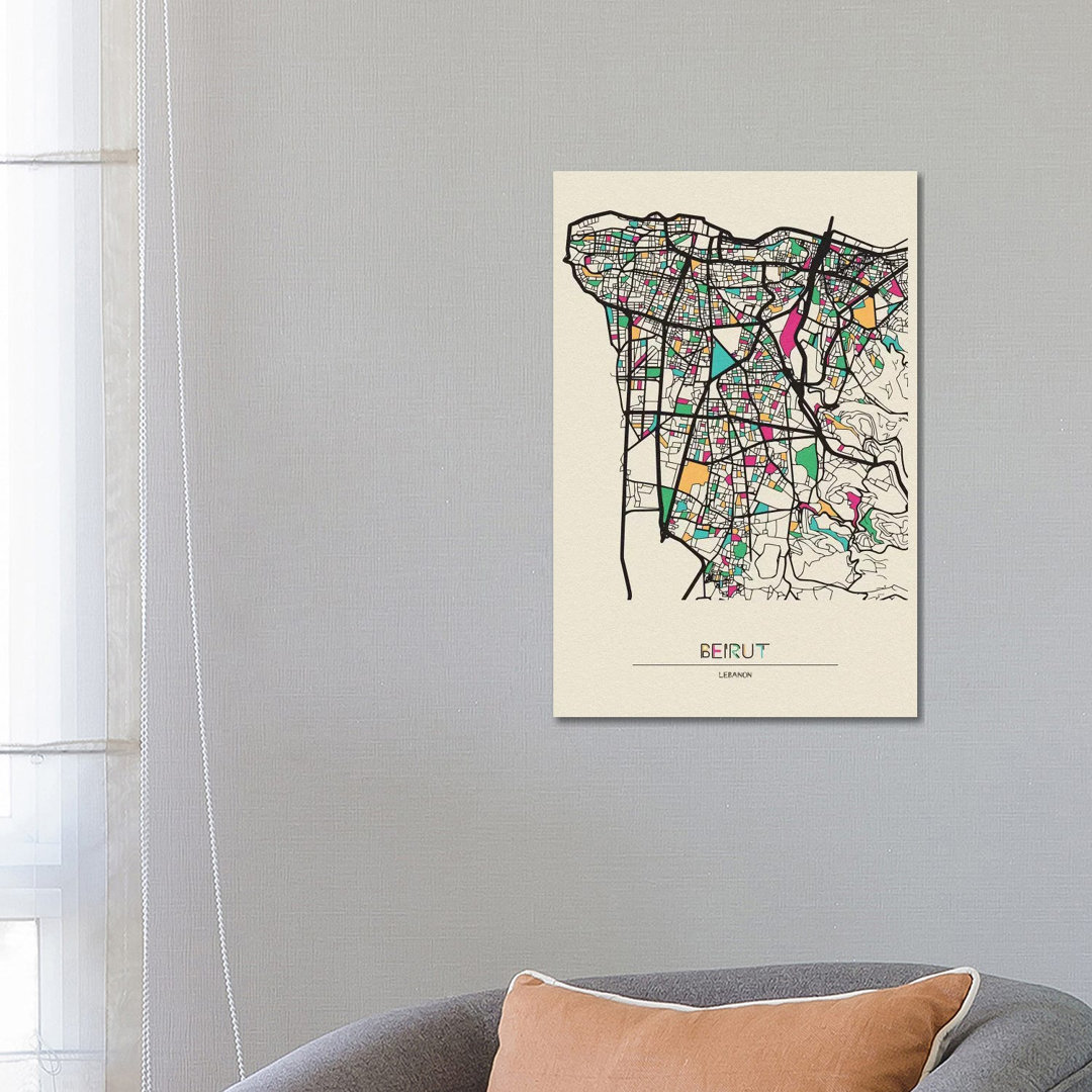 Beirut, Lebanon Map by Ayse Deniz Akerman - Print on Canvas