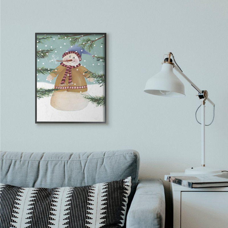 « bonhomme de neige », impression sur bois, Cadre noir, H 30 po x l 24 po