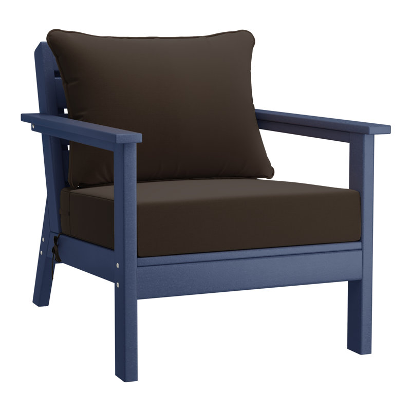 Hydea Deep Seating Chair With Cushions, Brown, Navy Blue