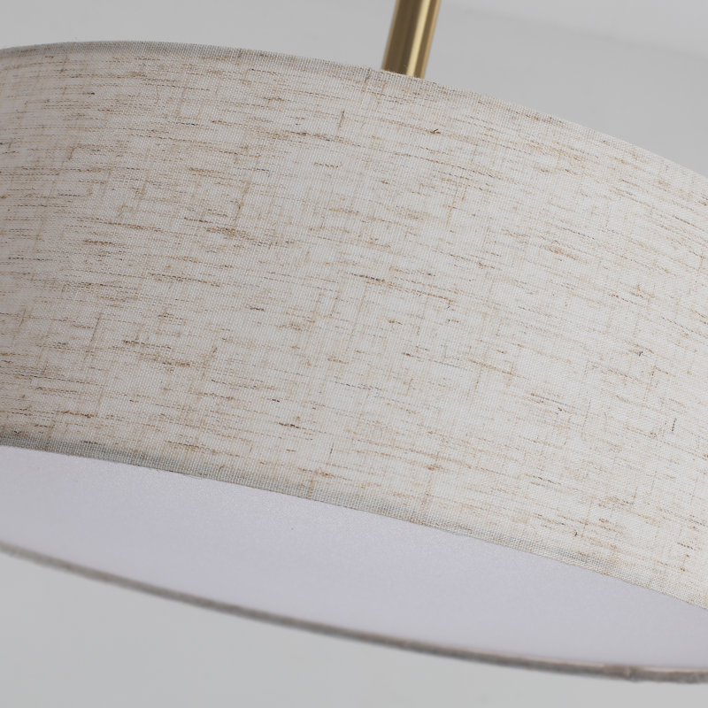 Ihor 3-Light 12.6" Wide Drum Linen Blend Semi Flush Mount Ceiling Light with White Fabric Shade-12.6" W x 10.83"  H, Gold