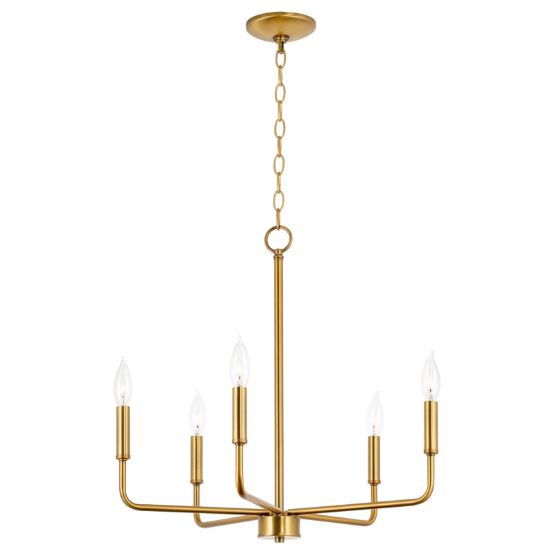 Lustre moderne 5 lumières Orkanger 21,5, hauteur de suspension réglable, Laiton chaleureux