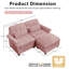 Canapé d'angle 2 places en chenille avec un pouf, coussin d'assise à bord froncé, accoudoirs arrondis et coussins lombaires, assise moelleuse idéale pour petit appartement ou salon, rose-1184537345-1184537347-1184537358