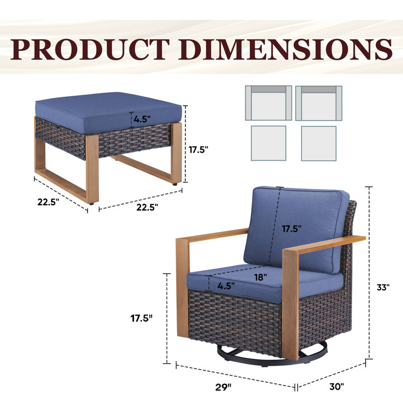 Ensemble de fauteuil oscillant pivotant avec repose-pieds Drazen - Confort à 360 °, résistant aux intempéries