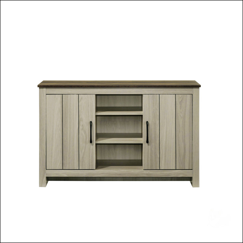 Armoire à finition chêne gris avec tablettes, portes et gestion des câbles pour des solutions de rangement modernes, Grey Oak