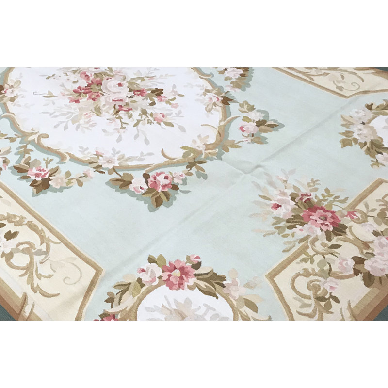 Hand-Knotted High-Quality Green and Ivory Area Rug