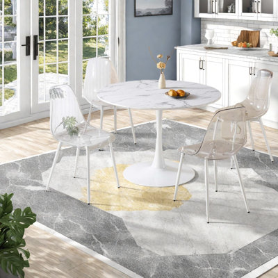 Compact Mdf Marble Dining Table Sets(must Include Both Table And Chair)