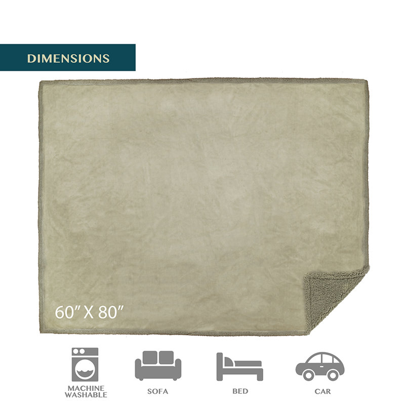 Taupe Waterproof Sherpa Fleece Reversible Blanket, 60" x 80"
