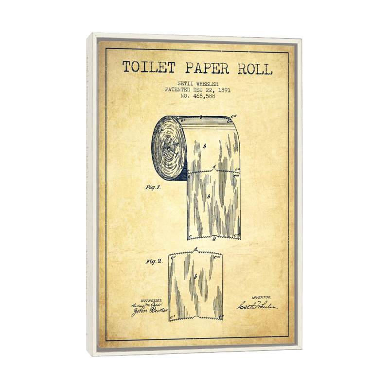 Papier hygiénique rétro, modèle de brevet - impression d'art mural, H 40 po x l 26 po, Blanc patiné