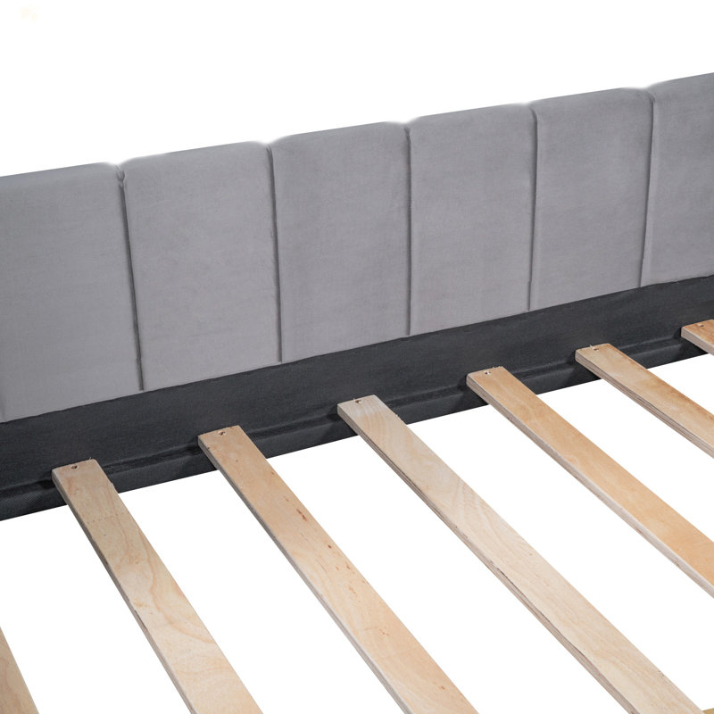 Lit de jour simple rembourré avec dossier ergonomique et 2 tiroirs, Gris