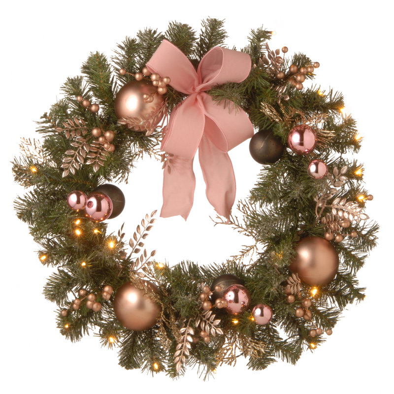 28 in. Decorated Pine Wreath with Battery Operated LED Lights