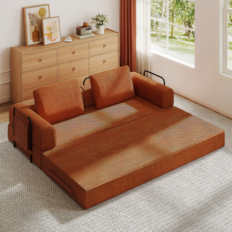 Canapé-lit convertible avec coussin cylindrique - Coussin en velours côtelé avec cadre de forme fixe pour le salon, la chambre à coucher, le salon, le studio