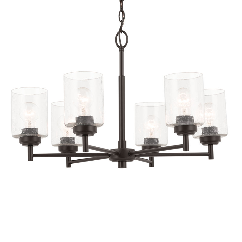 Bronze 6-Light Chandelier with Clear Seeded Glass Shades