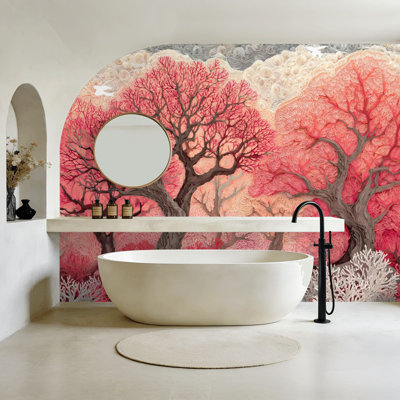 Peel and Stick Wallpaper Coastal Coral Under Water Blush Ivory Seashore Coral Mosaic Branching Wall Murals 100"H x 144"W Removable PVC Wall Paper Self-Adhesive Wall Decor for Bedroom Living Room Home Office