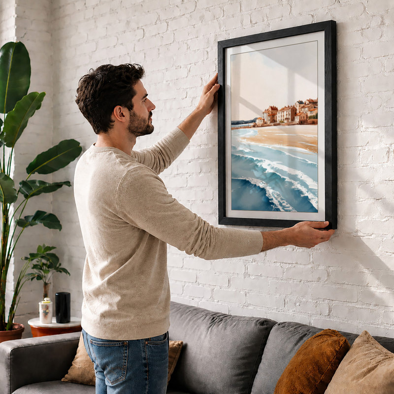 Town at Rest Coastal - Framed Print, A1 - 84.1 x 59.4 cm, Black