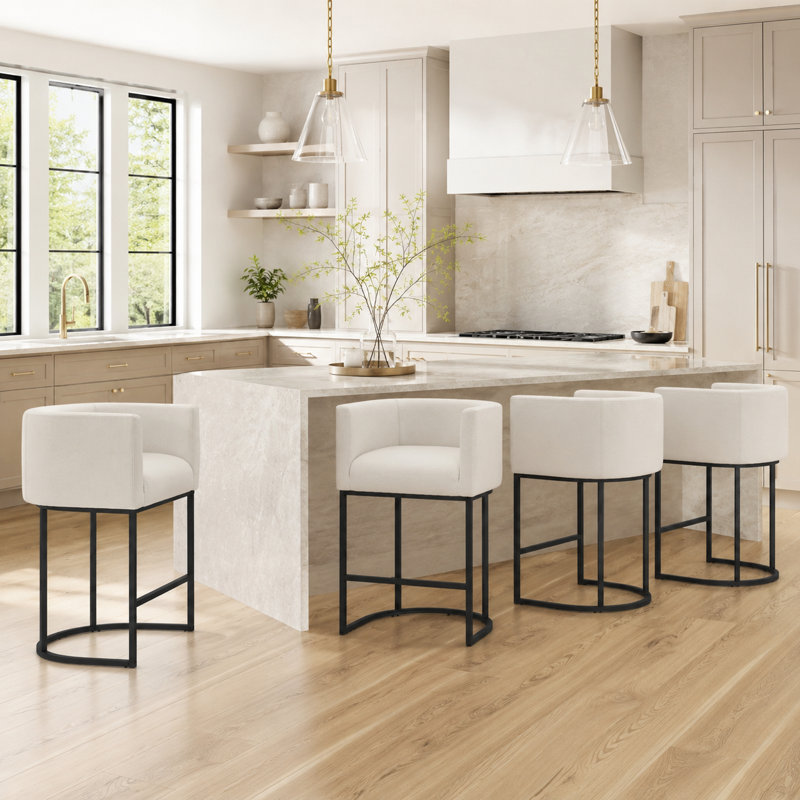 Tabouret de bar 27 po H, Black, Beige/Black Frame