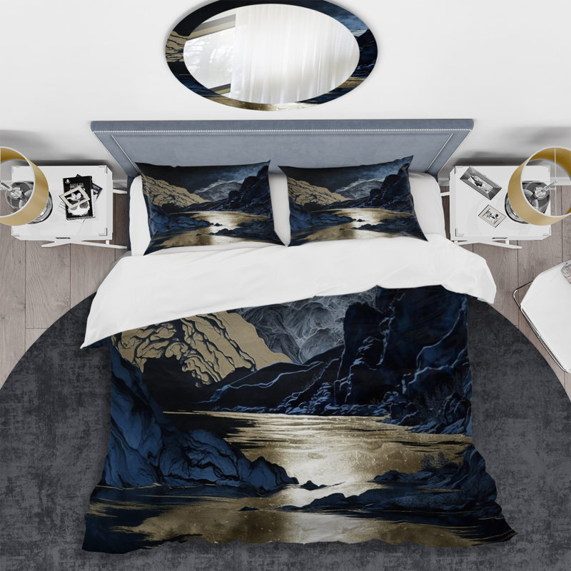 Ensemble de housse de couette Gold Frosted River And Mountain III - Forest River Mountains - Microfibre de polyester