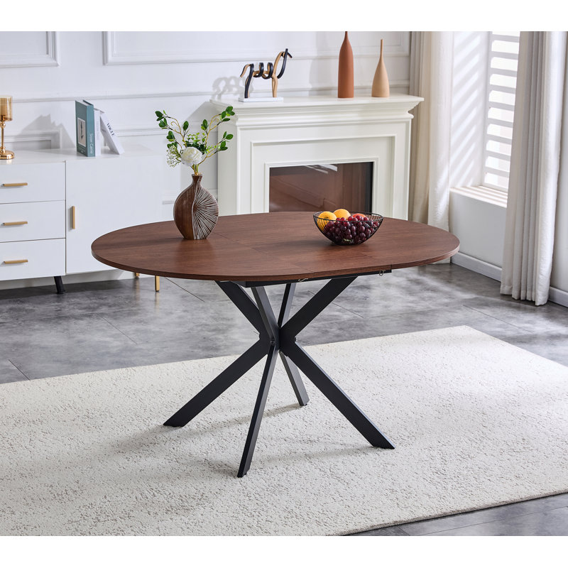 Table de salle à manger extensible ronde (43 po à 54 po) - Table de salle à manger compacte avec pieds en métal robustes, pour petit appartement / salon, table de salle à manger multifonctionnelle de 4 à 6 places