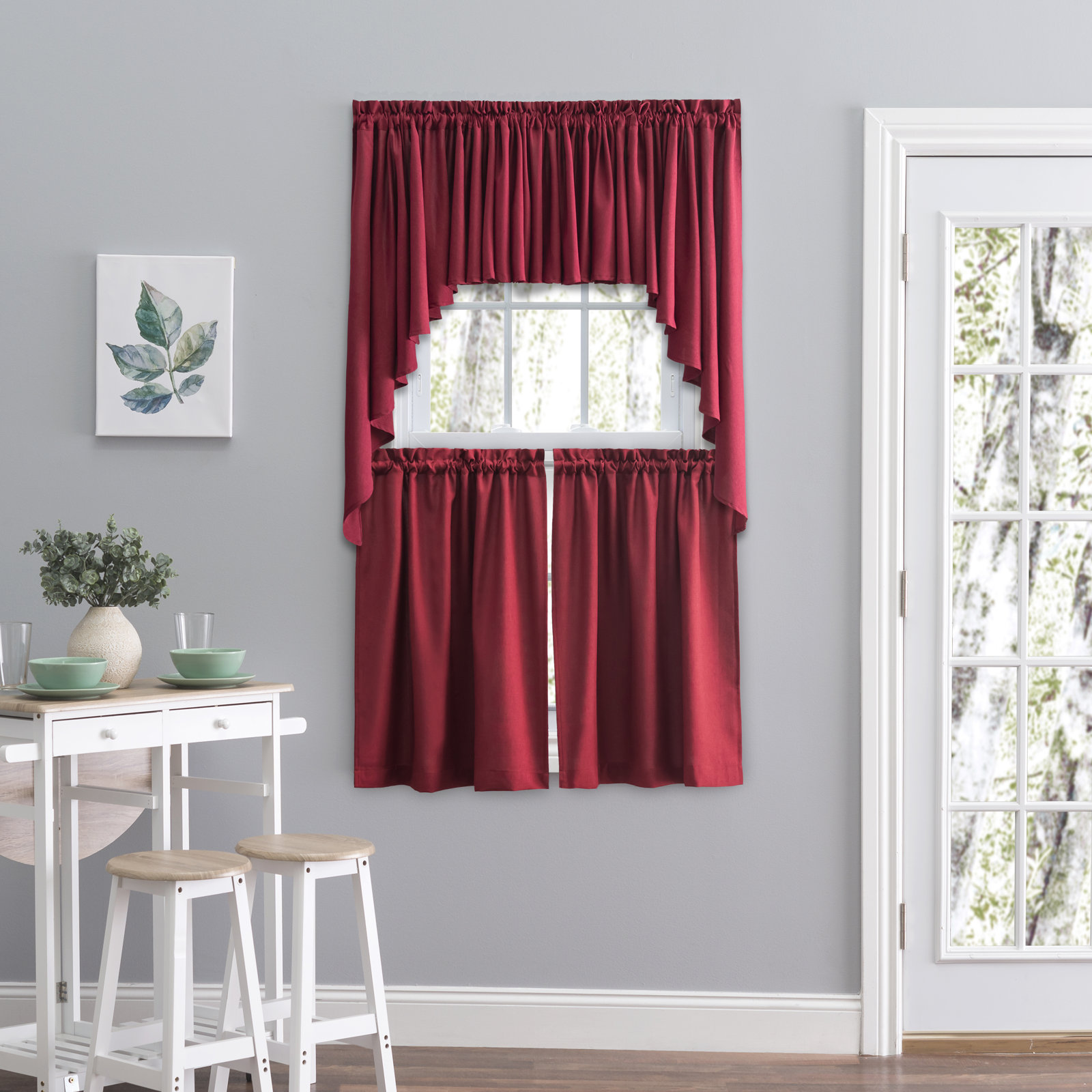 2-Piece Opaque Polyester Swag Window Valance , Red, 62" W x 54" L