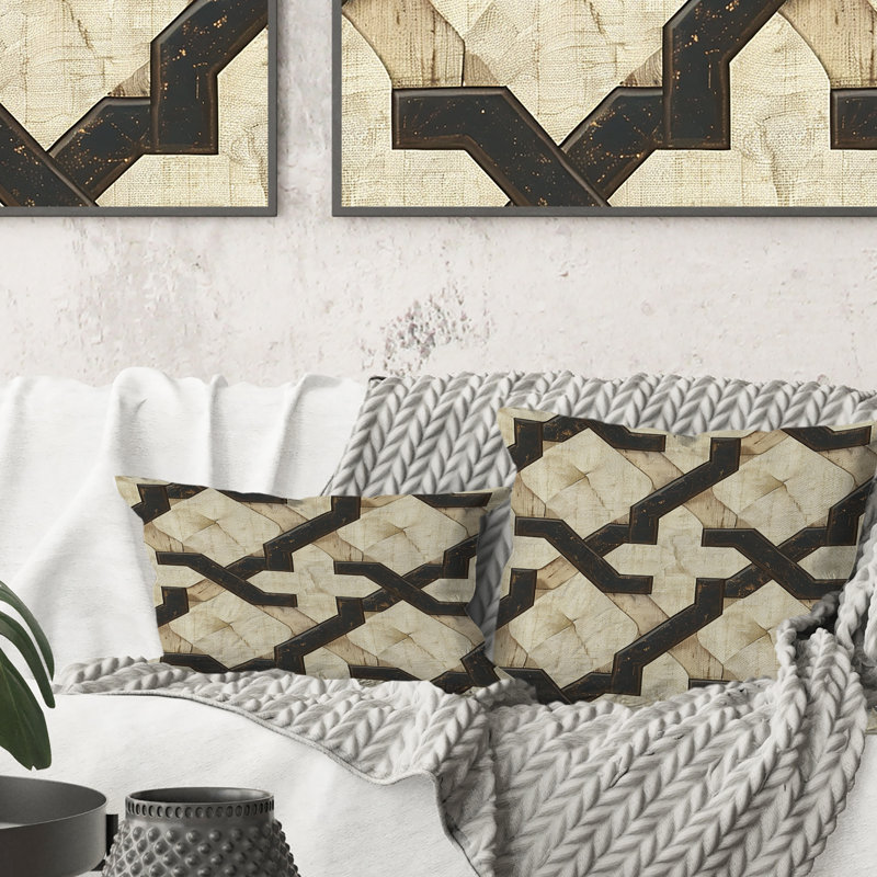 Coussin Brown Trellis Prints II - Mid-Century, 16" x 16"