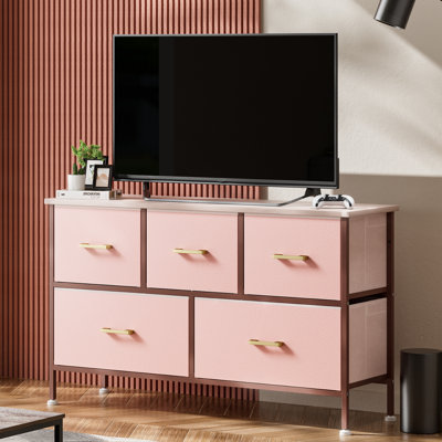 Dresser for Bedroom White Dresser Organizer TV Stand Storage Chests Closet Fabric Dresser 5 Drawers