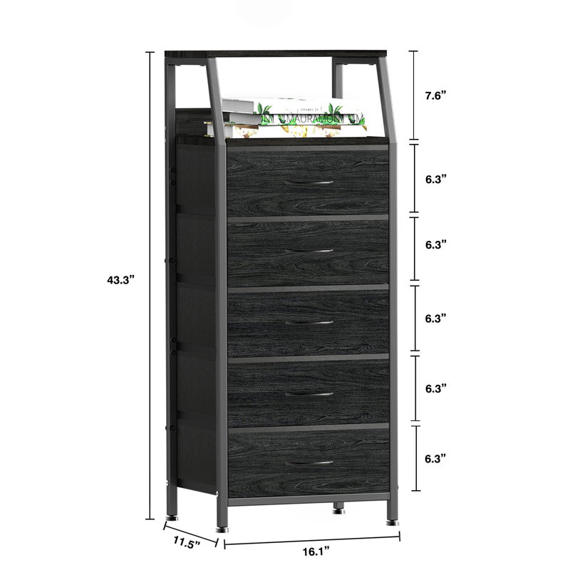 Commode 5 tiroirs Telia, Noir