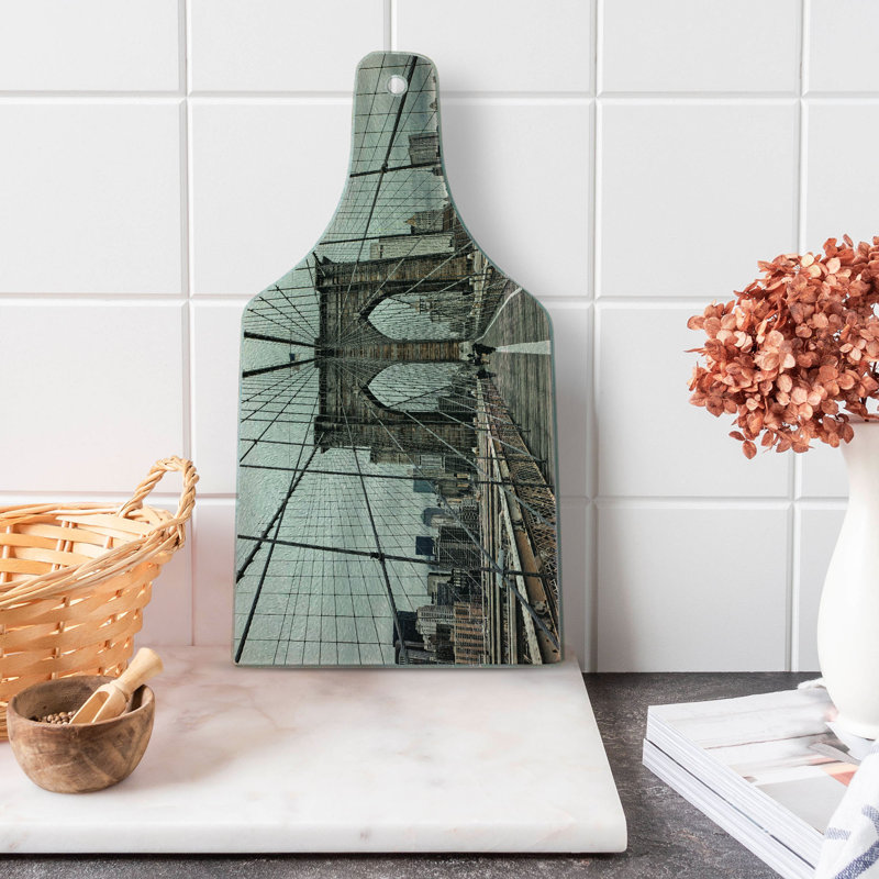 Ambesonne United States Tempered Glass Cutting Board Brooklyn Bridge Sight Beige Brown