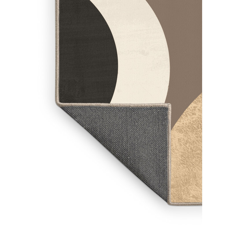 Soft Plush Ealey Art Deco Arc Area Rug in Gray – Beige Binding, 7x10
