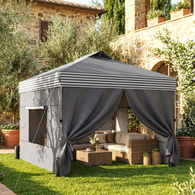10 x 10 ft Pop Up Canopy Tent with 1-Button Push Setup, Dark Grey
