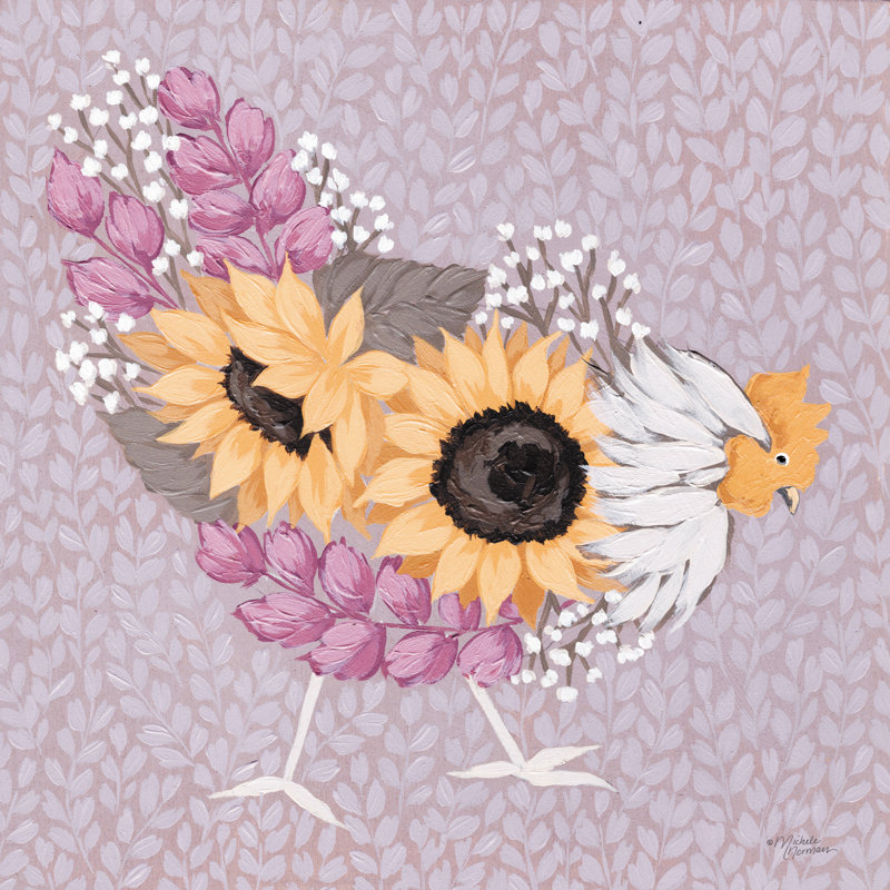 Tournesol poule I, H 36 po x l 36 po, Non, Toile tendue