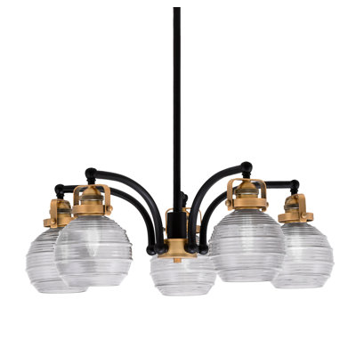 Lustre 5 lumières Easton avec verre transparent nervuré Easton