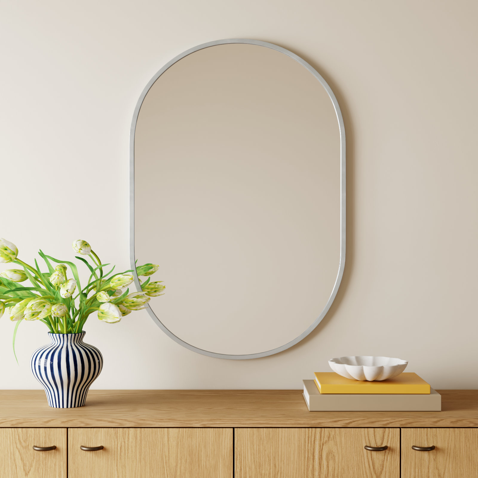 Sabine Metal Pill Wall Mirror, 40" x 27", Silver