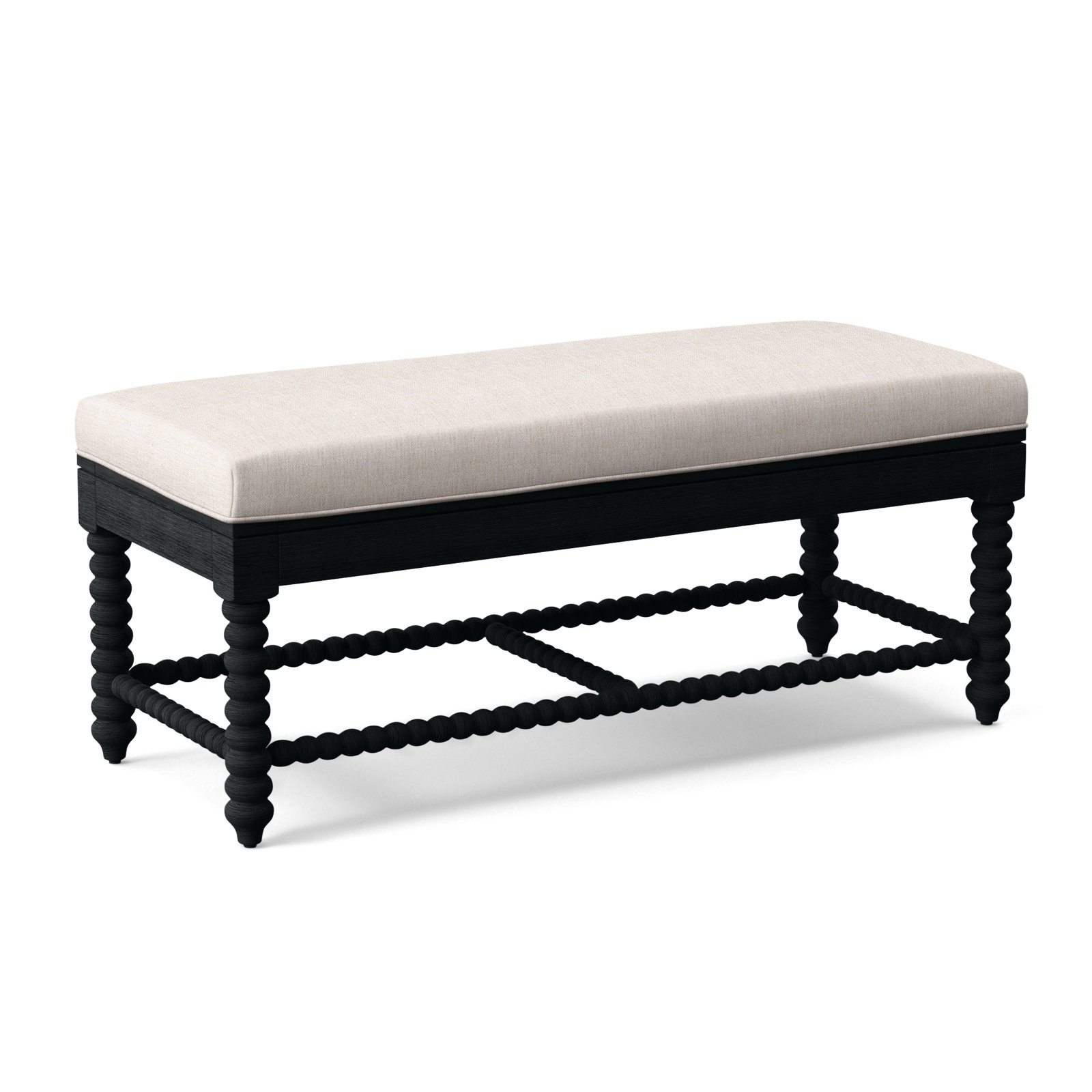 Louisa Bench, Sunbrella Beige Pinstripe; 6205-74, Black Finish