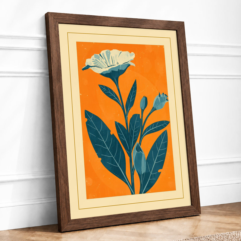 Bloom in Orange Botanical - Framed Print, A4 - 29.7 x 21.0 cm, Walnut