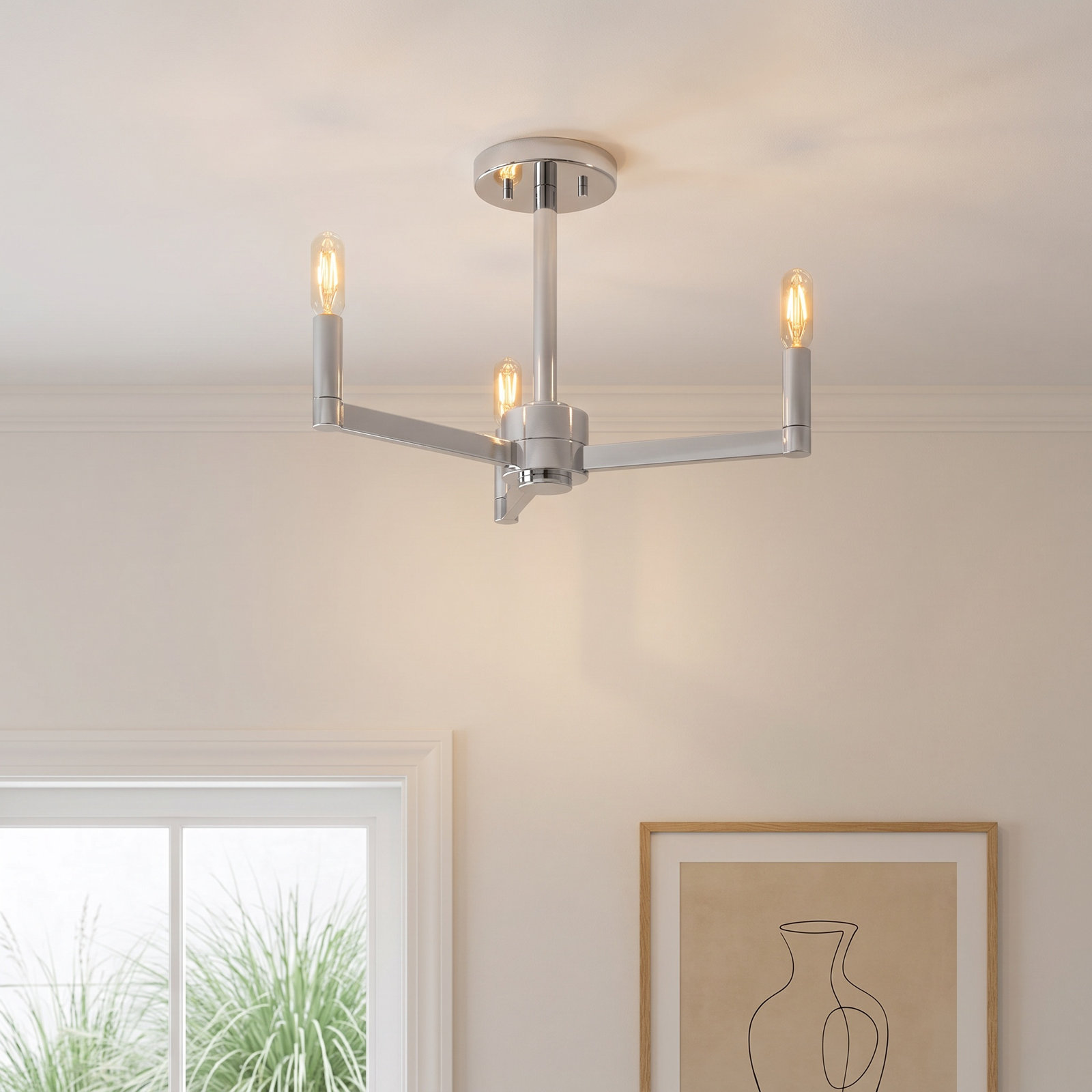 Patoma 3-Light Semi Flush Mount, Chrome