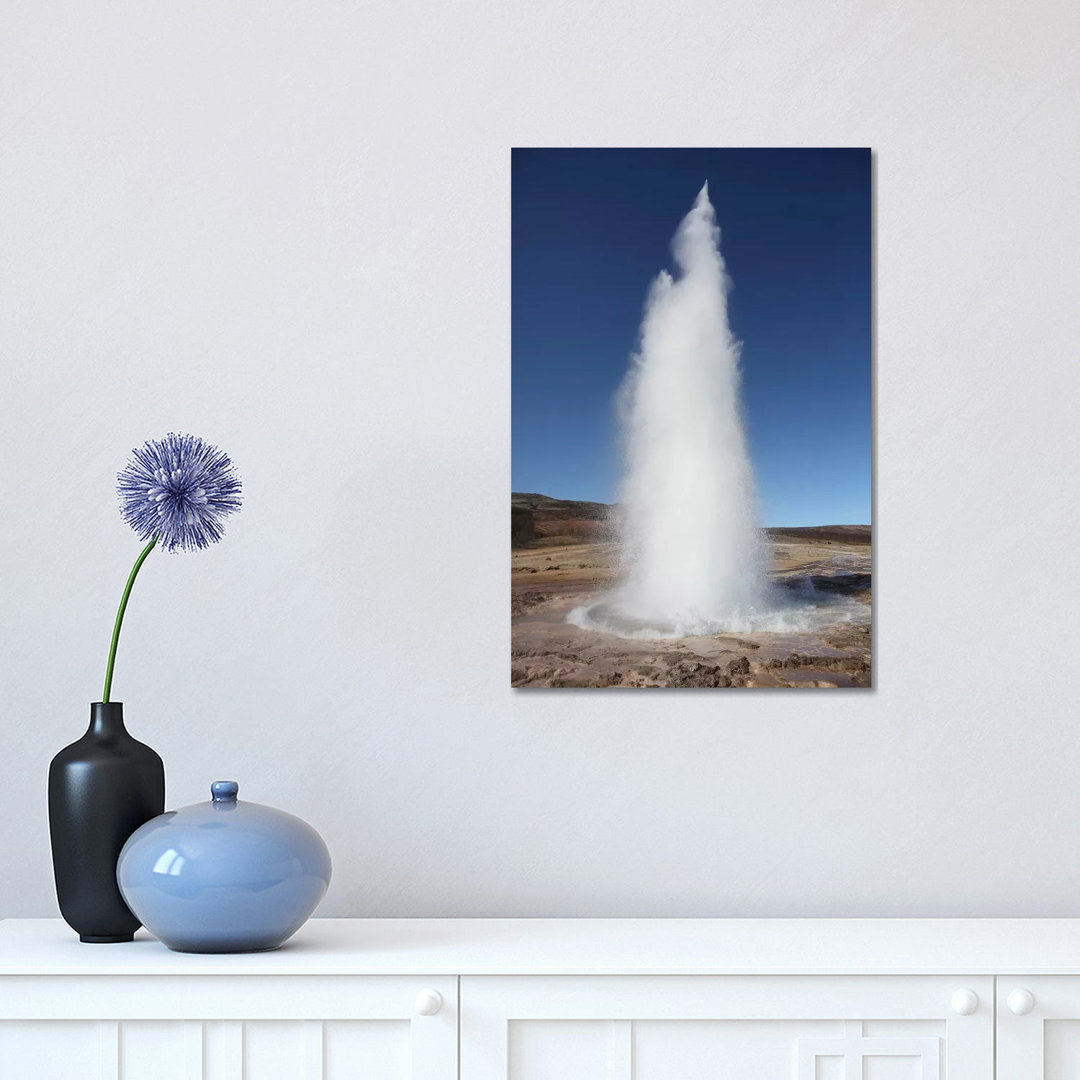 Eruption Of Strokkur Geysir, Haukadalur, Iceland by Richard Roscoe - Wrapped Canvas Print