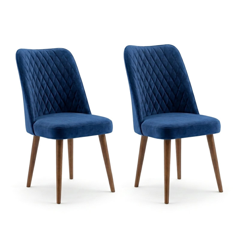 Chaise parsons rembourrée en velours Ackley, Marine