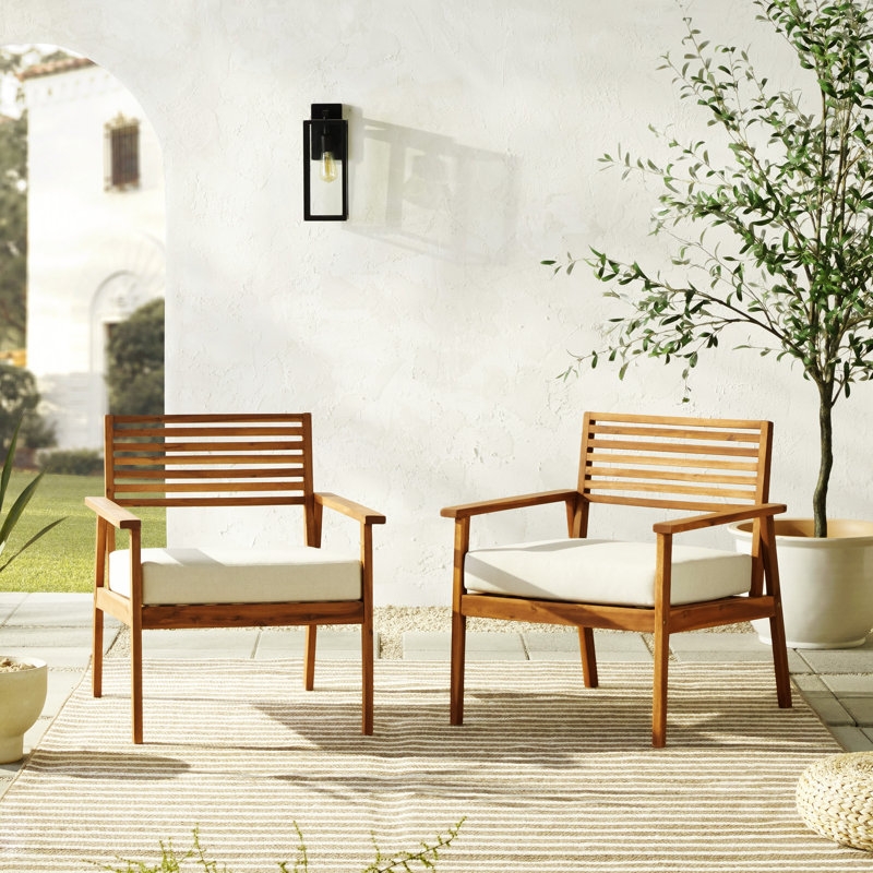 Ensemble de 2 fauteuils club modernes en bois d'acacia massif à dossier à lattes - brun