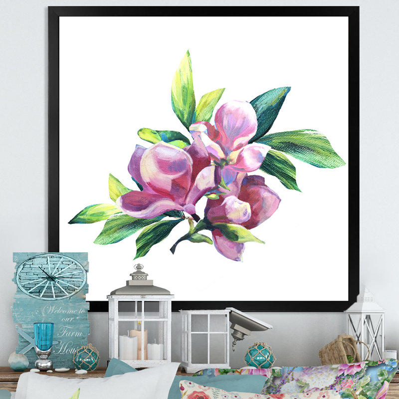 Arrangement de fleurs vertes et roses III - On, Cadre photo noir, H 16 po x l 16 po x P 1 po