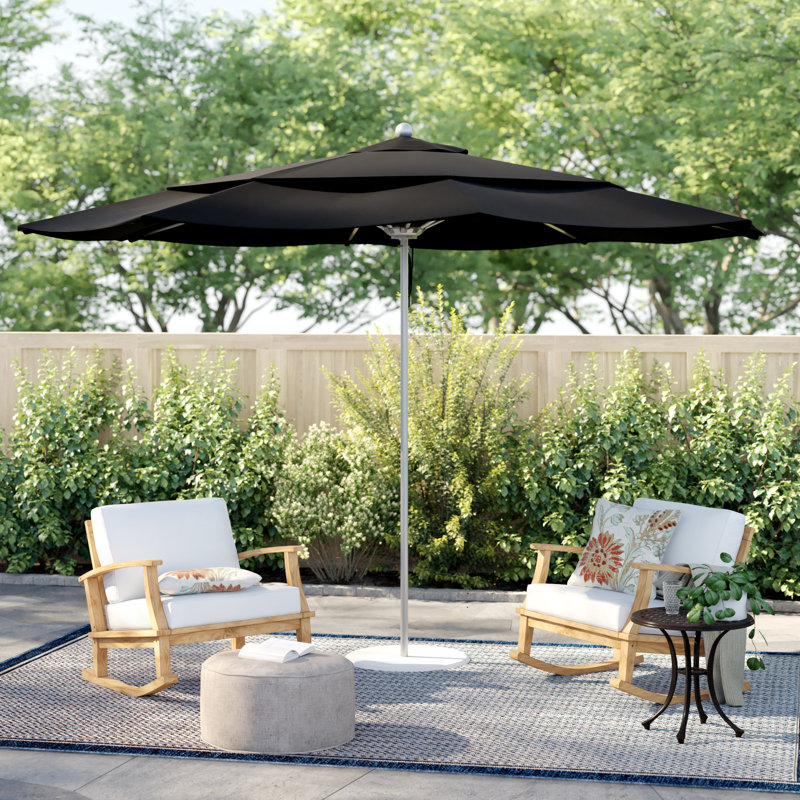 Parasol de marché 11 pi Hibo, Toile Sunbrella® noir, Argent anodisé