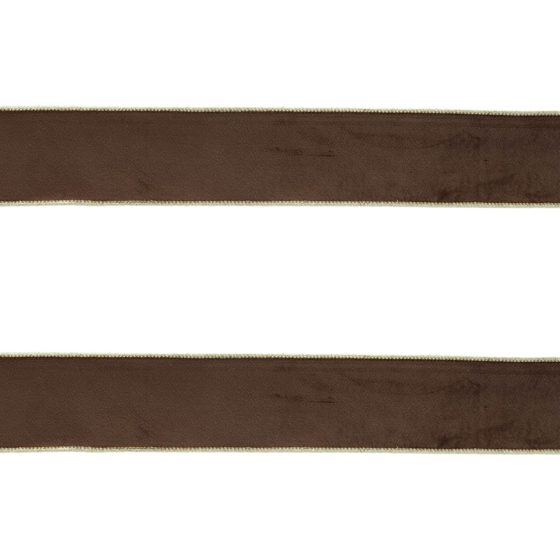 Ruban de velours à bord brut , Brun / or, H 0,25 po x l 360 po x P 2,5 po
