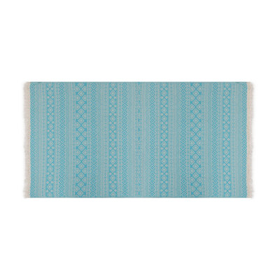 Serviette de plage 100% coton Premium Fouta, 35,4 x 67,0 pouces | Très absorbant, lavable à la machine, doux et léger | Élégant motif de tapis turquoise, parfait pour la plage, la piscine, le spa et les voyages