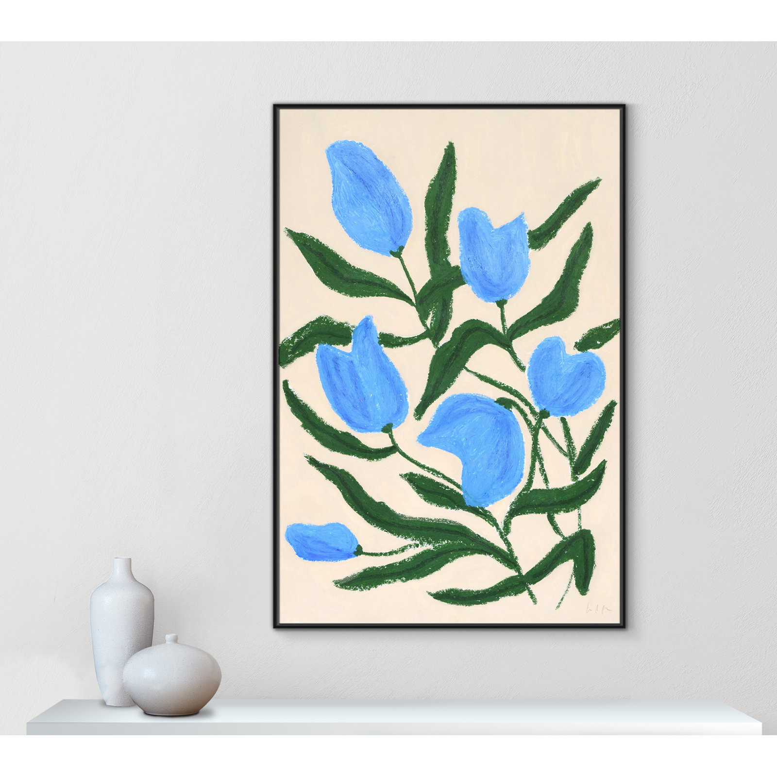 Blue Tulips Print by Camilla Bergqvist, Black, 61.5" H x 41.5" W